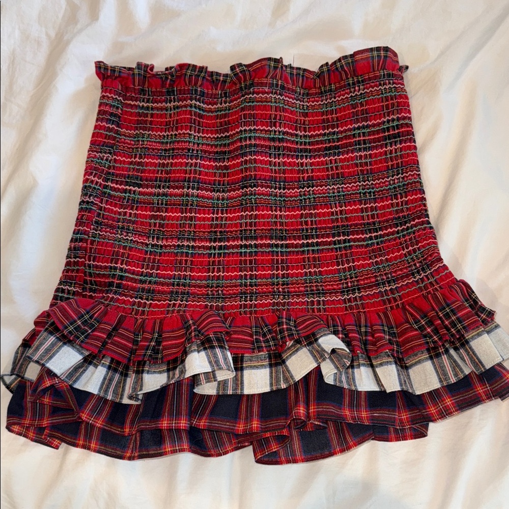 Plaid Ruffle Hem Skirt L